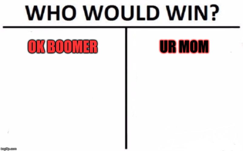 Who Would Win? Meme | OK BOOMER; UR MOM | image tagged in memes,who would win | made w/ Imgflip meme maker