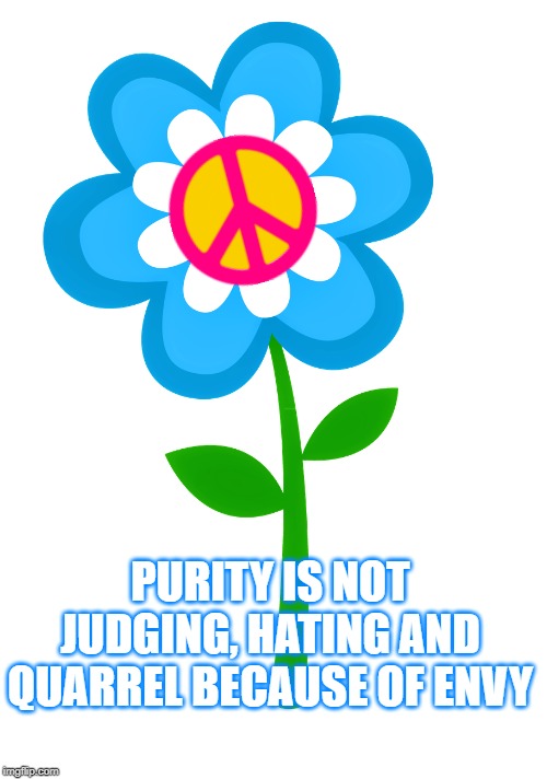Peace and love | PURITY IS NOT JUDGING, HATING AND QUARREL BECAUSE OF ENVY | image tagged in peace and love,paz e amor | made w/ Imgflip meme maker
