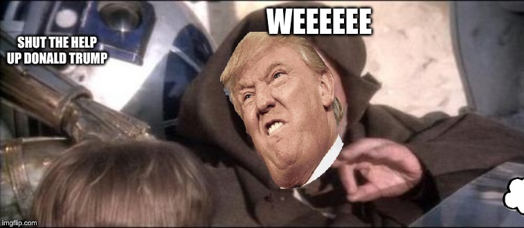These Aren't The Droids You Were Looking For Meme | WEEEEEE; SHUT THE HELP UP DONALD TRUMP | image tagged in memes,these arent the droids you were looking for | made w/ Imgflip meme maker