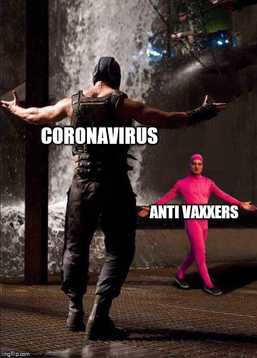 Pink Guy vs Bane | CORONAVIRUS; ANTI VAXXERS | image tagged in pink guy vs bane | made w/ Imgflip meme maker