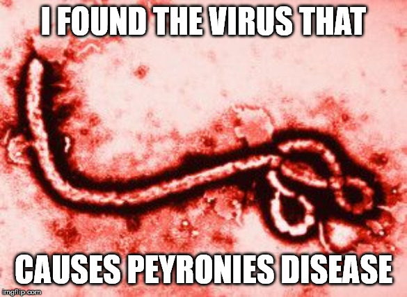 peyronie's disease | I FOUND THE VIRUS THAT; CAUSES PEYRONIES DISEASE | image tagged in funny meme | made w/ Imgflip meme maker