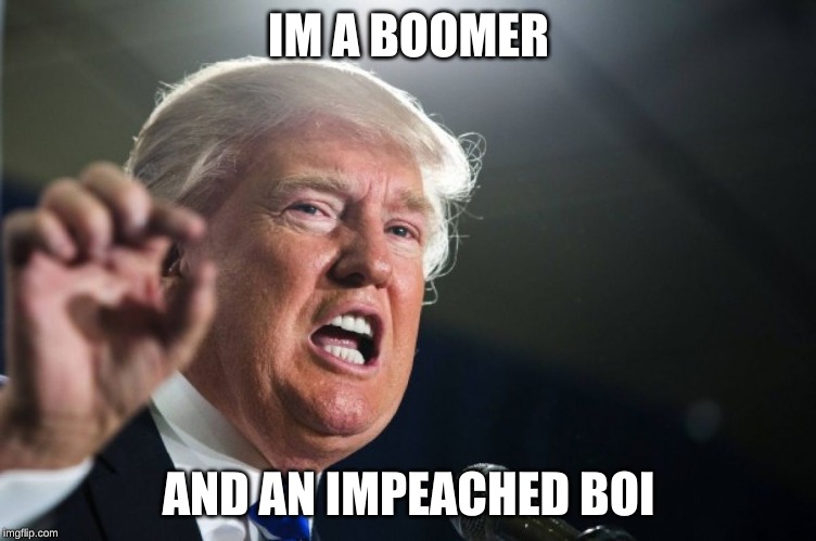 donald trump | IM A BOOMER; AND AN IMPEACHED BOI | image tagged in donald trump | made w/ Imgflip meme maker