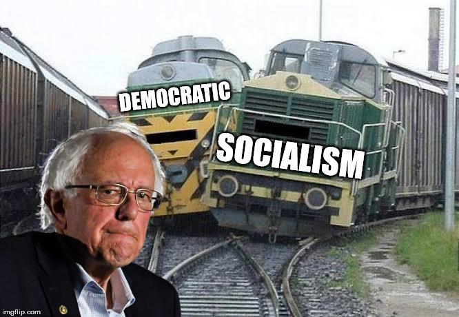 Things that don't mix | DEMOCRATIC; SOCIALISM | image tagged in train wreck,bernie sanders,socialism,funny,bernie,democrats | made w/ Imgflip meme maker