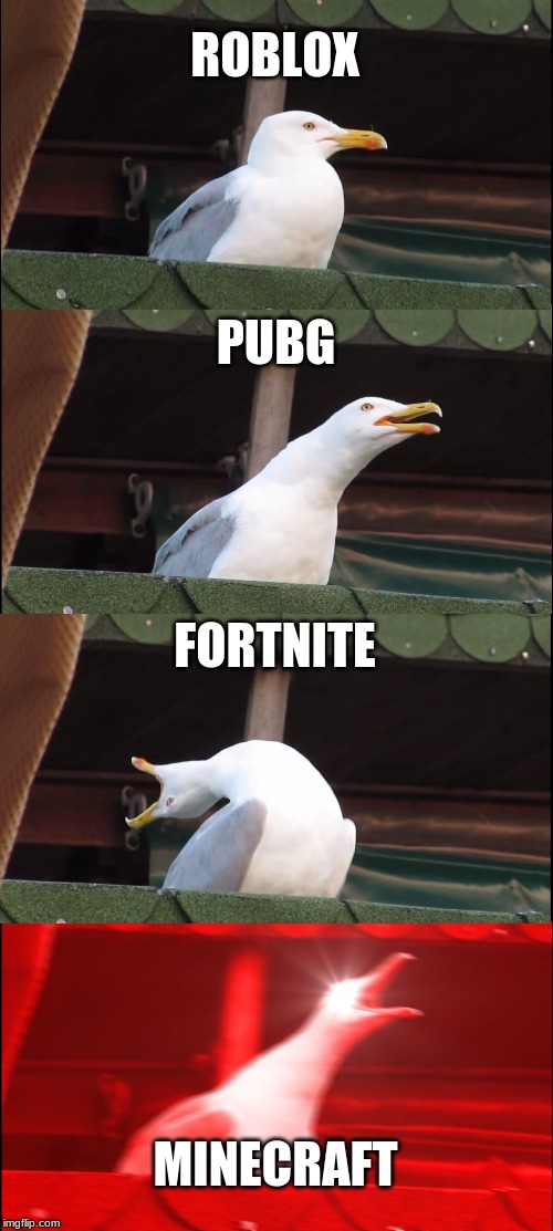 Inhaling Seagull | ROBLOX; PUBG; FORTNITE; MINECRAFT | image tagged in memes,inhaling seagull | made w/ Imgflip meme maker