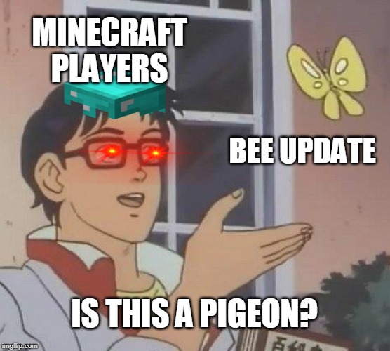 Is This A Pigeon Meme | MINECRAFT PLAYERS; BEE UPDATE; IS THIS A PIGEON? | image tagged in memes,is this a pigeon | made w/ Imgflip meme maker