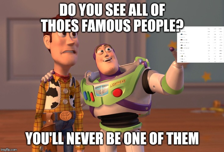 X, X Everywhere | DO YOU SEE ALL OF THOES FAMOUS PEOPLE? YOU'LL NEVER BE ONE OF THEM | image tagged in memes,x x everywhere | made w/ Imgflip meme maker