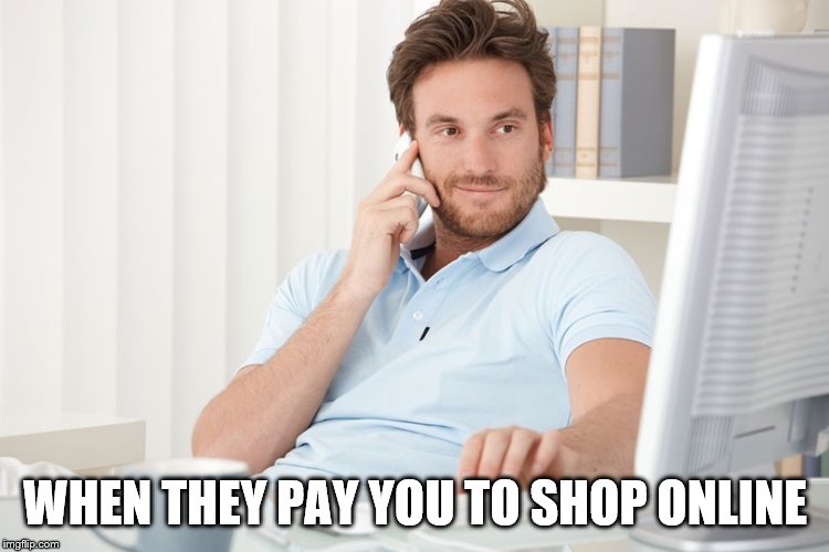 not really working | WHEN THEY PAY YOU TO SHOP ONLINE | image tagged in work life | made w/ Imgflip meme maker