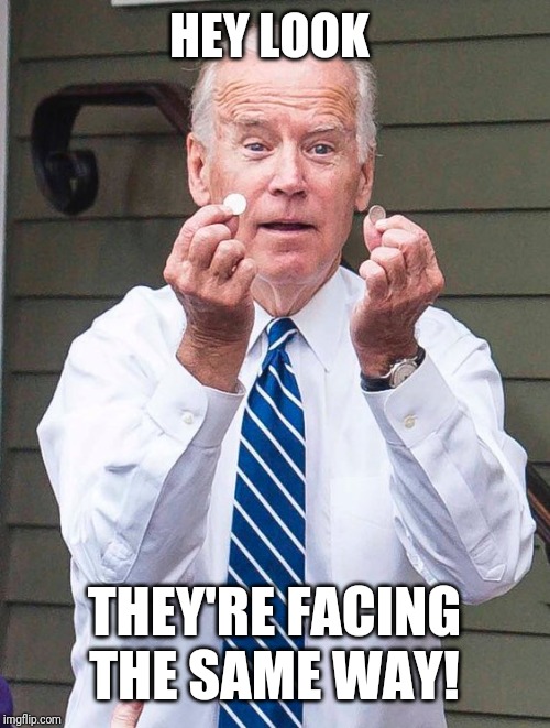 Joe Biden | HEY LOOK; THEY'RE FACING THE SAME WAY! | image tagged in joe biden | made w/ Imgflip meme maker