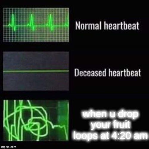 heartbeat rate | when u drop your fruit loops at 4:20 am | image tagged in heartbeat rate | made w/ Imgflip meme maker