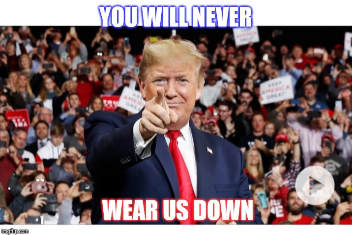 Loser Democrats hope constant insults will lessen Trump's unshakable base. They still don't know what they're up against. | YOU WILL NEVER; WEAR US DOWN | image tagged in democrat party,idiots,losers,liberal logic,morons | made w/ Imgflip meme maker