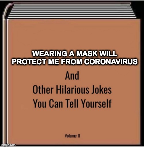 And other hilarious jokes you can tell yourself | WEARING A MASK WILL PROTECT ME FROM CORONAVIRUS | image tagged in and other hilarious jokes you can tell yourself | made w/ Imgflip meme maker