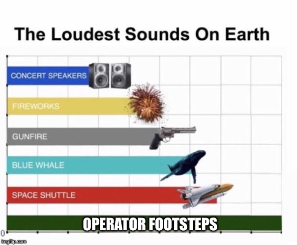 The Loudest Sounds on Earth | OPERATOR FOOTSTEPS | image tagged in the loudest sounds on earth | made w/ Imgflip meme maker
