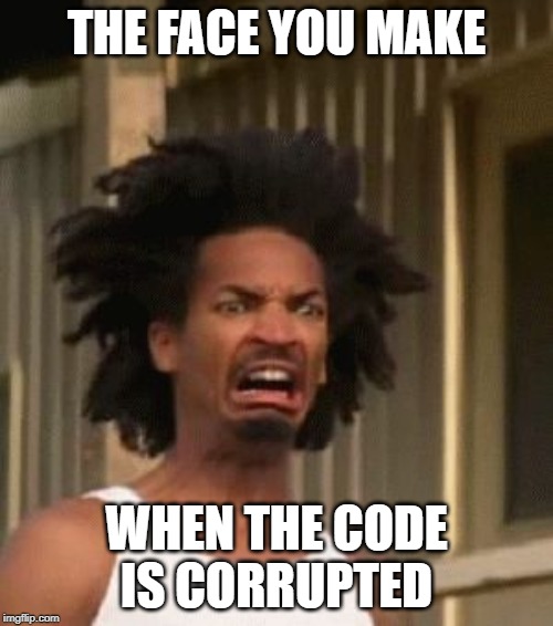 That Moment You Realized....... | THE FACE YOU MAKE; WHEN THE CODE IS CORRUPTED | image tagged in that moment you realized | made w/ Imgflip meme maker