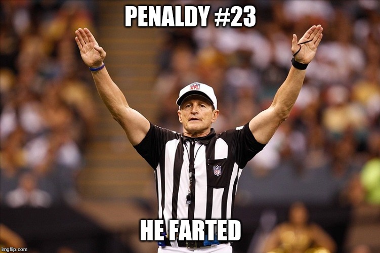 Logical Fallacy Referee NFL #85 | PENALDY #23; HE FARTED | image tagged in logical fallacy referee nfl 85 | made w/ Imgflip meme maker