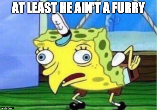 thankful for not being a furry | AT LEAST HE AIN'T A FURRY | image tagged in memes,mocking spongebob,furry | made w/ Imgflip meme maker