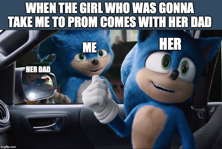 The Sonic Movie Meme | WHEN THE GIRL WHO WAS GONNA TAKE ME TO PROM COMES WITH HER DAD; HER; ME; HER DAD | image tagged in the sonic movie,sonic,sonic the hedgehog,memes | made w/ Imgflip meme maker