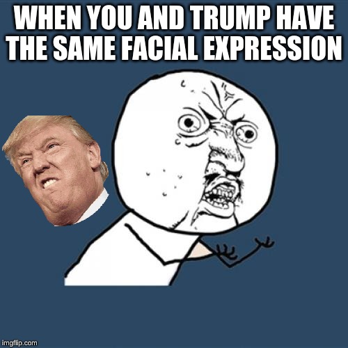 Y U No Meme | WHEN YOU AND TRUMP HAVE THE SAME FACIAL EXPRESSION | image tagged in memes,y u no | made w/ Imgflip meme maker