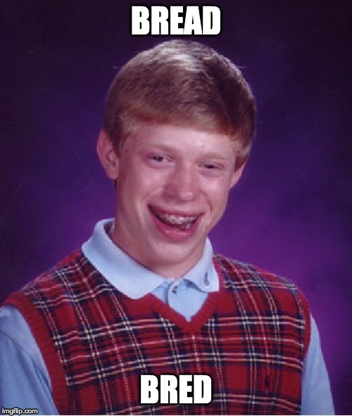 Bad Luck Brian | BREAD; BRED | image tagged in memes,bad luck brian | made w/ Imgflip meme maker