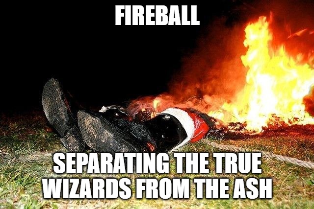 FIREBALL; SEPARATING THE TRUE WIZARDS FROM THE ASH | image tagged in dungeons and dragons | made w/ Imgflip meme maker