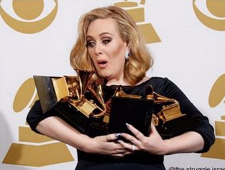 Adele holding Grammys Blank Meme Template