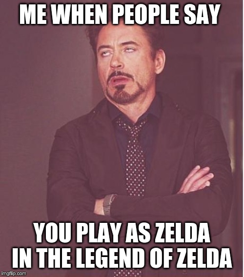 Face You Make Robert Downey Jr Meme | ME WHEN PEOPLE SAY YOU PLAY AS ZELDA IN THE LEGEND OF ZELDA | image tagged in memes,face you make robert downey jr | made w/ Imgflip meme maker