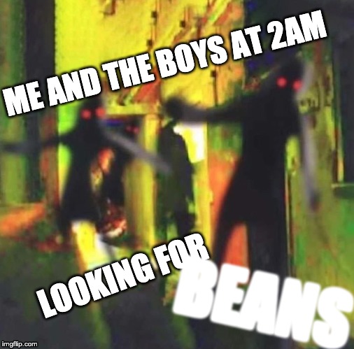 Me and The Boys | ME AND THE BOYS AT 2AM; LOOKING FOR; BEANS | image tagged in me and the boys | made w/ Imgflip meme maker