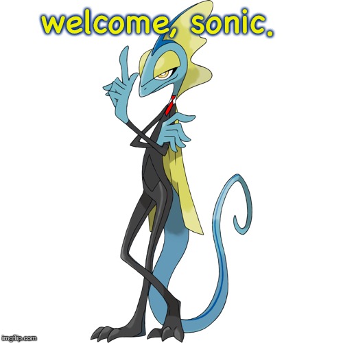 welcome, sonic． | image tagged in james the inteleon | made w/ Imgflip meme maker