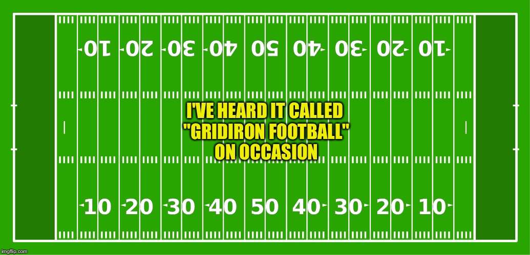 I'VE HEARD IT CALLED 
"GRIDIRON FOOTBALL"
ON OCCASION | made w/ Imgflip meme maker