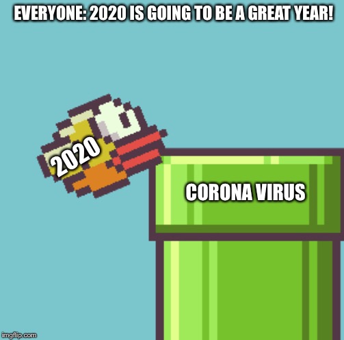 Failed Flappy | EVERYONE: 2020 IS GOING TO BE A GREAT YEAR! 2020; CORONA VIRUS | image tagged in flappy fail | made w/ Imgflip meme maker