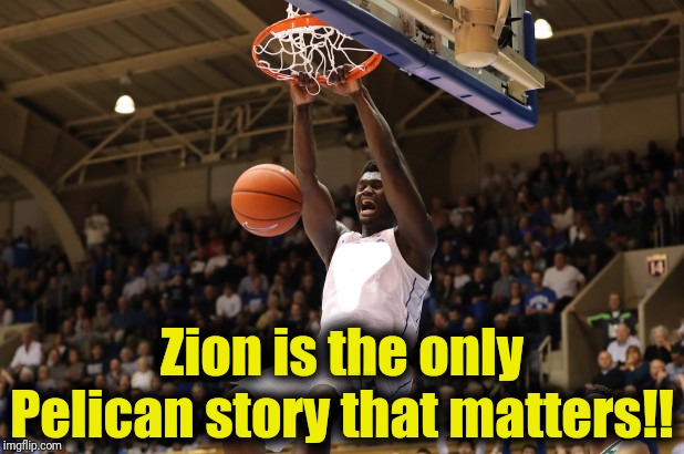 Zion Williamson Dunks | Zion is the only Pelican story that matters!! | image tagged in zion williamson dunks | made w/ Imgflip meme maker