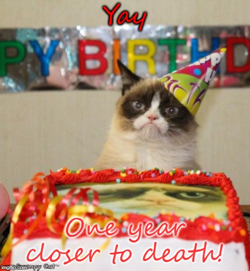 Grumpy Cat Birthday Meme | Yay One year closer to death! | image tagged in memes,grumpy cat birthday,grumpy cat | made w/ Imgflip meme maker