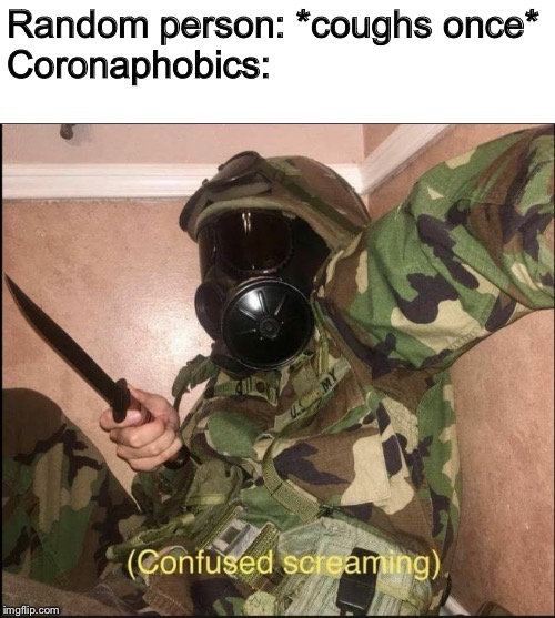 it be like that |  Random person: *coughs once*
Coronaphobics: | image tagged in confused screaming but with gas mask,coronavirus,gas mask,plague,sick | made w/ Imgflip meme maker