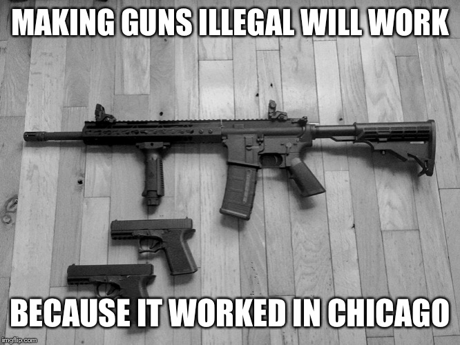 Guns | MAKING GUNS ILLEGAL WILL WORK; BECAUSE IT WORKED IN CHICAGO | image tagged in gun control | made w/ Imgflip meme maker