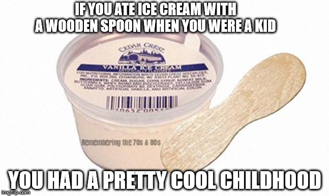 Childhood | IF YOU ATE ICE CREAM WITH A WOODEN SPOON WHEN YOU WERE A KID; YOU HAD A PRETTY COOL CHILDHOOD | image tagged in retro,childhood,1970s,ice cream | made w/ Imgflip meme maker