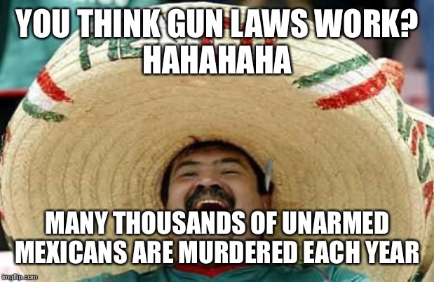 Mexico | YOU THINK GUN LAWS WORK?
HAHAHAHA MANY THOUSANDS OF UNARMED MEXICANS ARE MURDERED EACH YEAR | image tagged in mexico | made w/ Imgflip meme maker