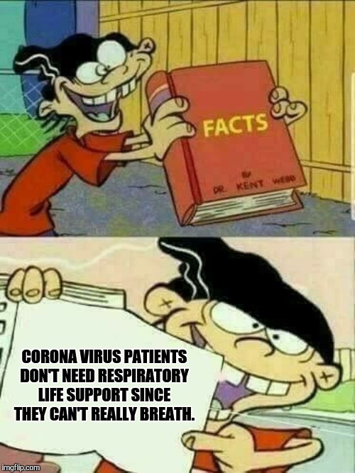 ed edd and eddy Facts | CORONA VIRUS PATIENTS DON'T NEED RESPIRATORY LIFE SUPPORT SINCE THEY CAN'T REALLY BREATH. | image tagged in ed edd and eddy facts | made w/ Imgflip meme maker