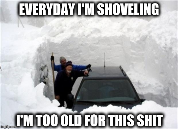Snow | EVERYDAY I'M SHOVELING; I'M TOO OLD FOR THIS SHIT | image tagged in snow | made w/ Imgflip meme maker