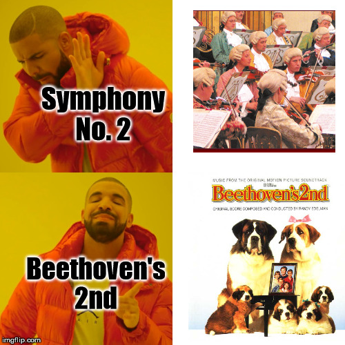 Drake Hotline Bling Meme | Symphony No. 2; Beethoven's 2nd | image tagged in memes,drake hotline bling,beethoven,beethoven250,classical music | made w/ Imgflip meme maker
