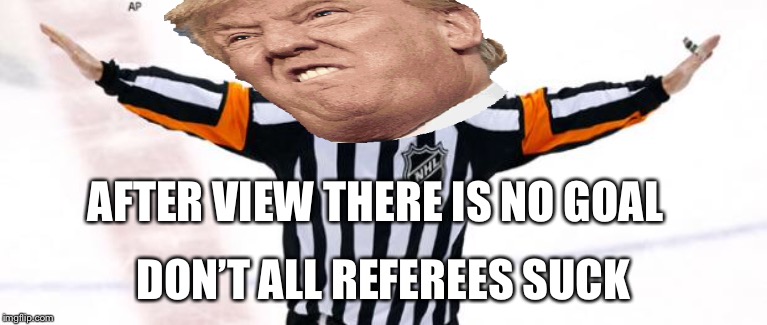 NHL Referee | AFTER VIEW THERE IS NO GOAL; DON’T ALL REFEREES SUCK | image tagged in nhl referee | made w/ Imgflip meme maker