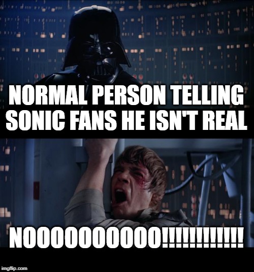 Star Wars No | NORMAL PERSON TELLING SONIC FANS HE ISN'T REAL; NOOOOOOOOOO!!!!!!!!!!!! | image tagged in memes,star wars no | made w/ Imgflip meme maker