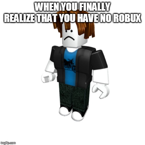 Roblox meme | WHEN YOU FINALLY REALIZE THAT YOU HAVE NO ROBUX | image tagged in roblox meme,fun | made w/ Imgflip meme maker