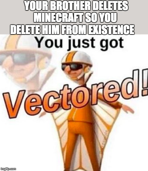 You just got vectored | YOUR BROTHER DELETES MINECRAFT SO YOU DELETE HIM FROM EXISTENCE | image tagged in you just got vectored | made w/ Imgflip meme maker