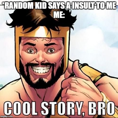 Cool Story Bro |  *RANDOM KID SAYS A INSULT TO ME
ME: | image tagged in memes,cool story bro | made w/ Imgflip meme maker