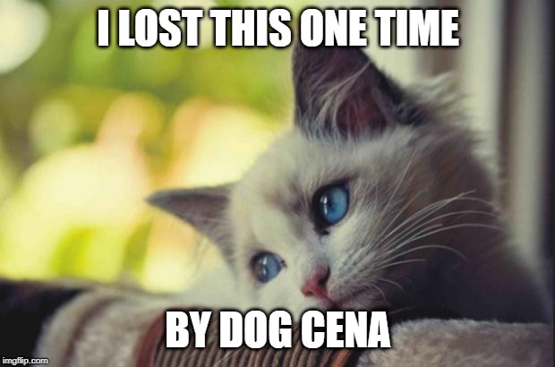I LOST THIS ONE TIME BY DOG CENA | image tagged in sad cat | made w/ Imgflip meme maker