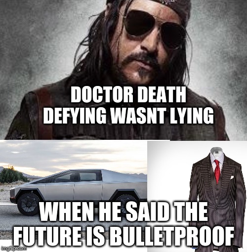 Doctor Death Defying doesn't lie | DOCTOR DEATH DEFYING WASNT LYING; WHEN HE SAID THE FUTURE IS BULLETPROOF | image tagged in mcr | made w/ Imgflip meme maker