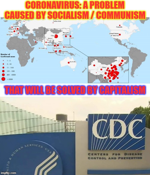 One causes nothing but problems, the other solves those problems. | CORONAVIRUS: A PROBLEM CAUSED BY SOCIALISM / COMMUNISM; THAT WILL BE SOLVED BY CAPITALISM | image tagged in capitalism,socialism,communism | made w/ Imgflip meme maker