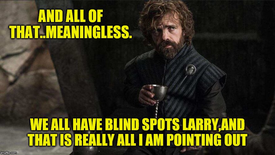 AND ALL OF THAT..MEANINGLESS. WE ALL HAVE BLIND SPOTS LARRY,AND THAT IS REALLY ALL I AM POINTING OUT | made w/ Imgflip meme maker