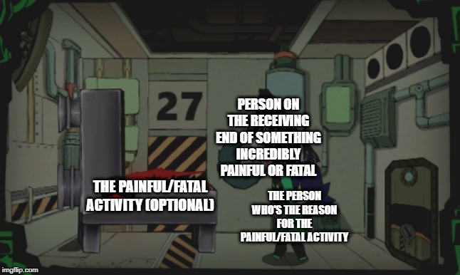 Singing Machine Sacrifice | PERSON ON THE RECEIVING END OF SOMETHING INCREDIBLY PAINFUL OR FATAL THE PERSON WHO'S THE REASON FOR THE PAINFUL/FATAL ACTIVITY THE PAINFUL/ | image tagged in singing machine sacrifice | made w/ Imgflip meme maker