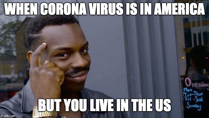 Roll Safe Think About It Meme | WHEN CORONA VIRUS IS IN AMERICA; BUT YOU LIVE IN THE US | image tagged in memes,roll safe think about it | made w/ Imgflip meme maker