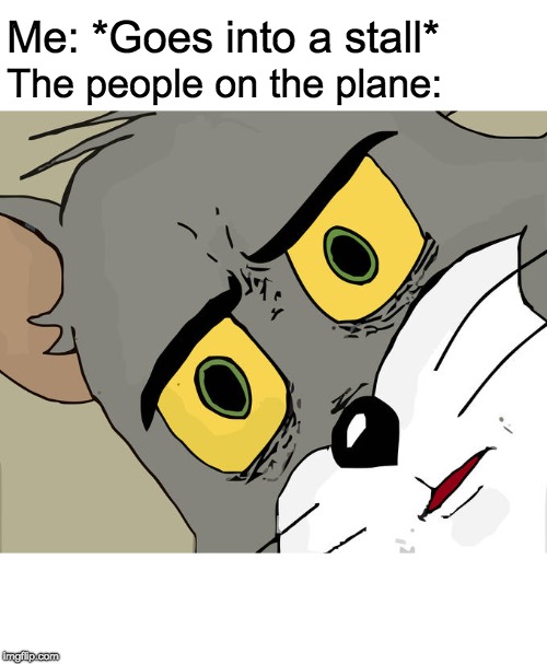 Unsettled Tom | Me: *Goes into a stall*; The people on the plane: | image tagged in memes,unsettled tom,airplane,funny meme,cringe worthy,idk | made w/ Imgflip meme maker